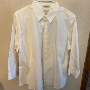 White LL bean button up collared top
